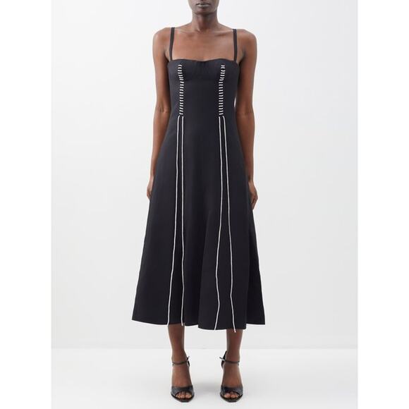 Chloe 'Bustier' Topstitched Wool-Blend Midi Black Dress Size 14 - NWT